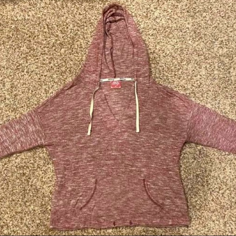 Burgundy BKE Quarter-Sleeve Hooded Sweater